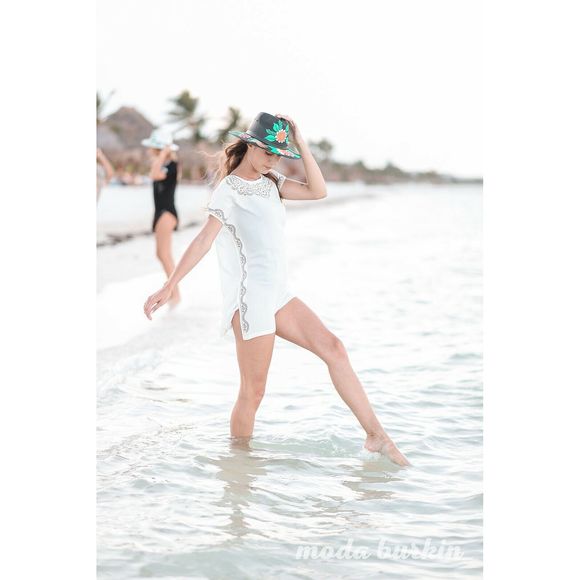 TZ Tunic Beach Coverup Tunic Floral Print White - Picture 5 of 9